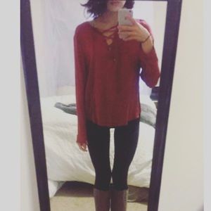 Burnt orange peasant top